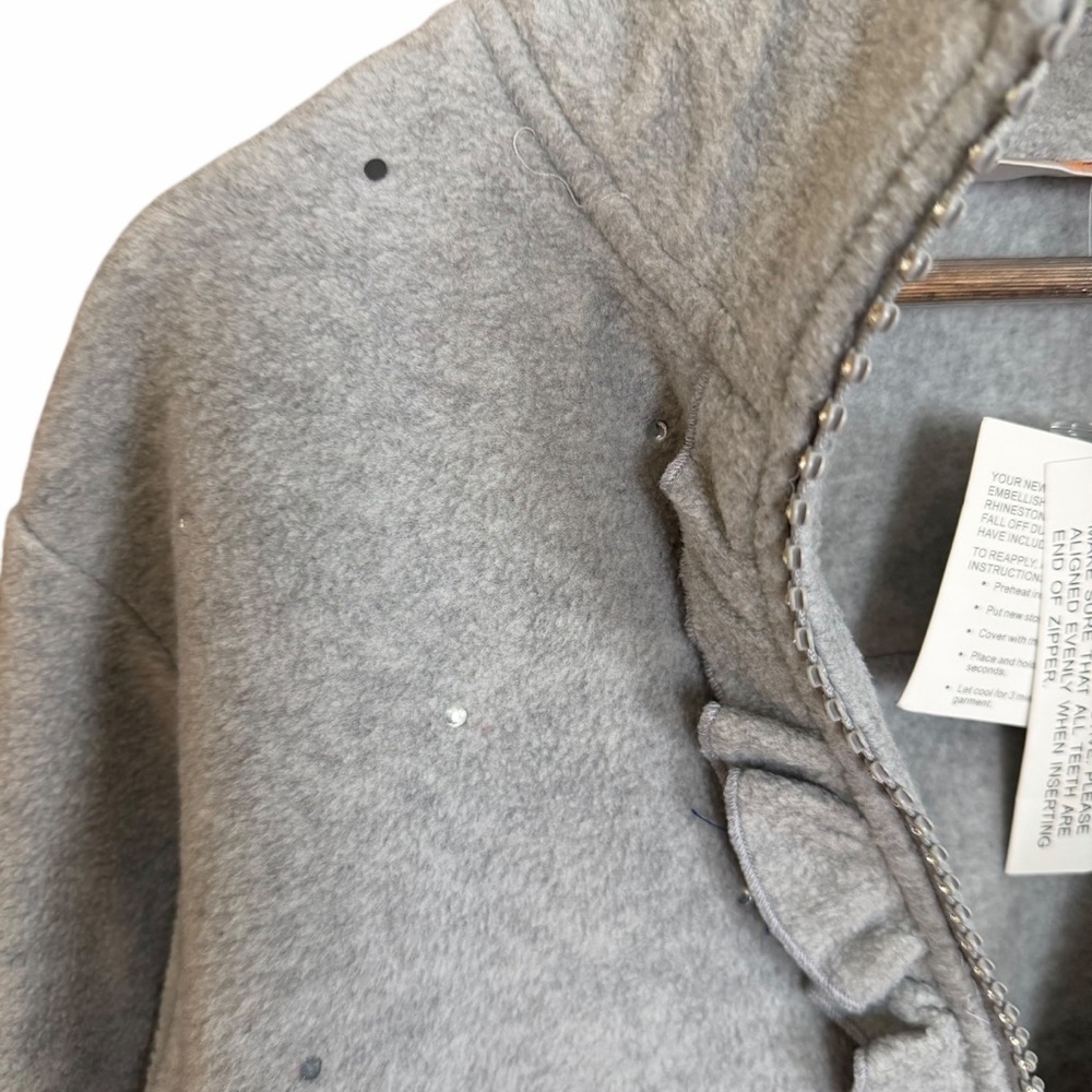 Quacker Factory Women’s L Gray Fleece Zip Jacket Ruffle Rhinestone Mock Neck - Picture 7 of 16